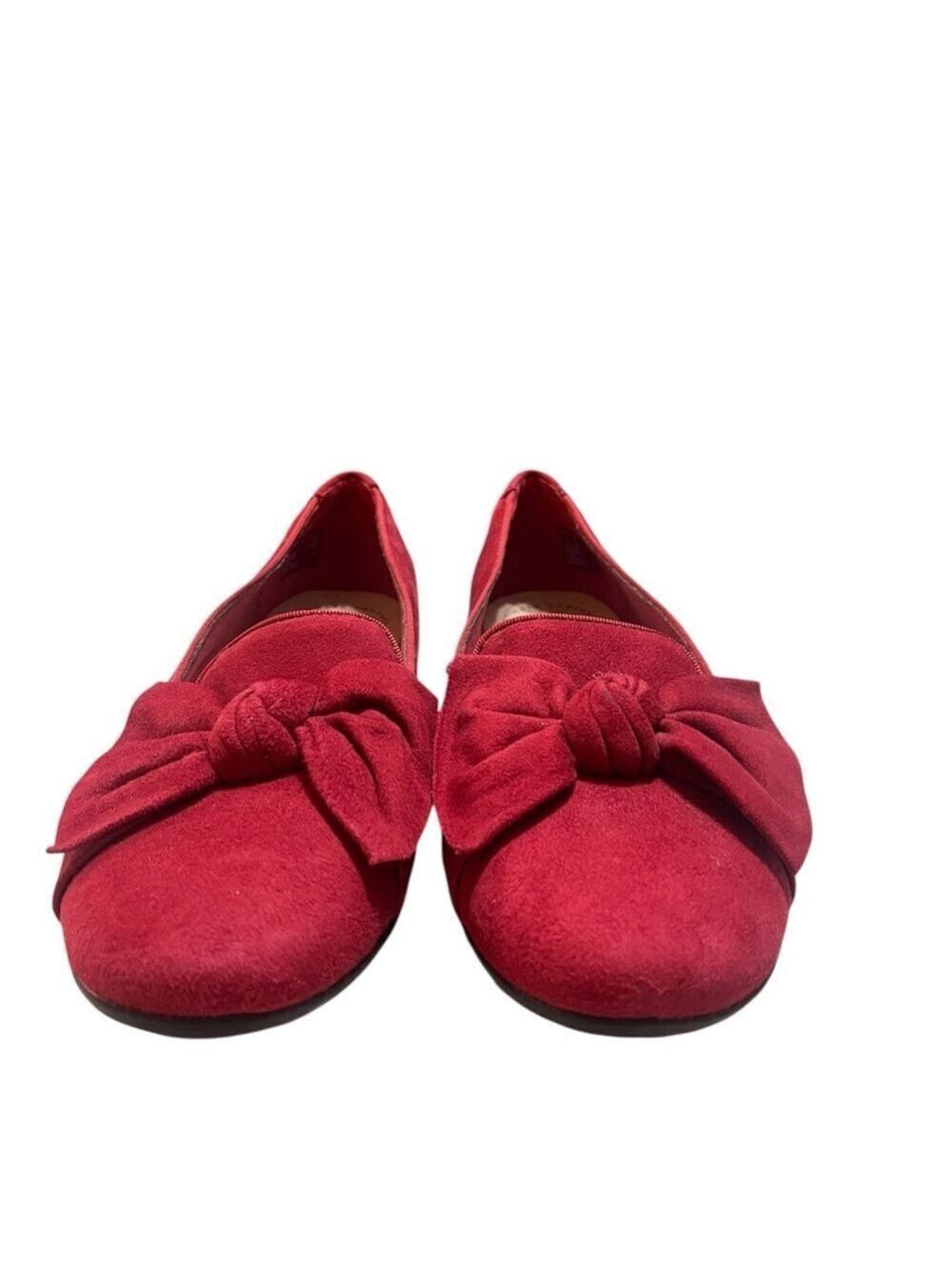 Clarks Red Bow Suede Flats Women's Slip-On Loafers Size 9 Gracelin Jonas - Picture 3 of 9